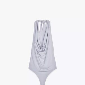 BNWT Zara Elegant Gray Halter Bodysuit size S